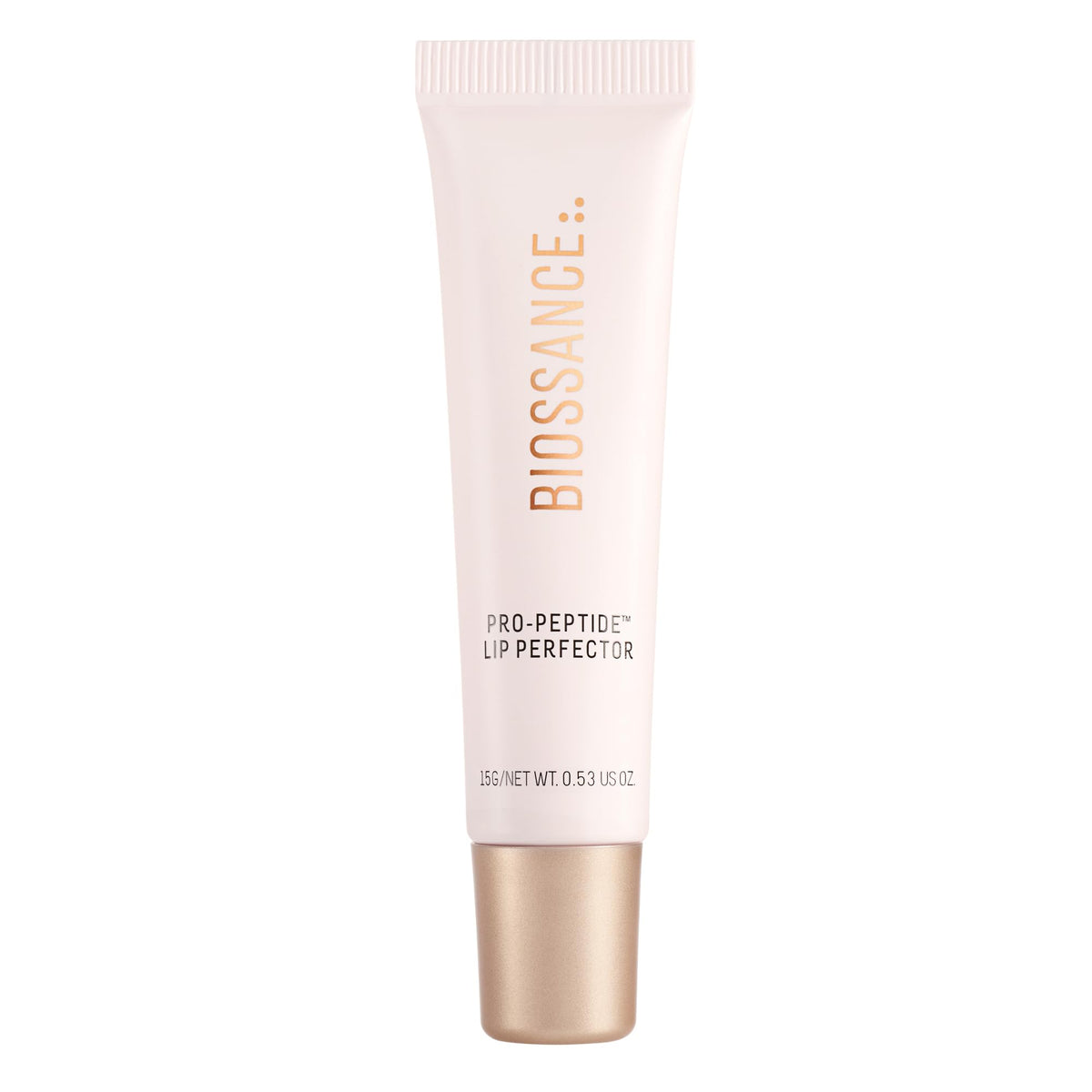 Biossance Pro-Péptidos Labial Perfector, empaque elegante para hidratación suave.