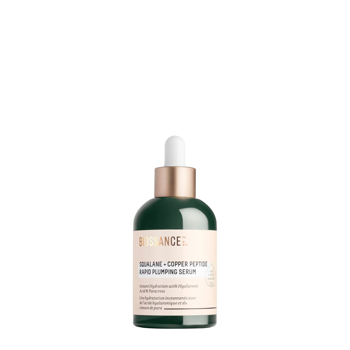 La botella Biossance Squalane + Copper Peptide ofrece hidratación instantánea para la piel.