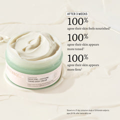 BIOSSANCE Squalane + Caffeine crema corporal aplicación en muslos para firmeza y elasticidad.