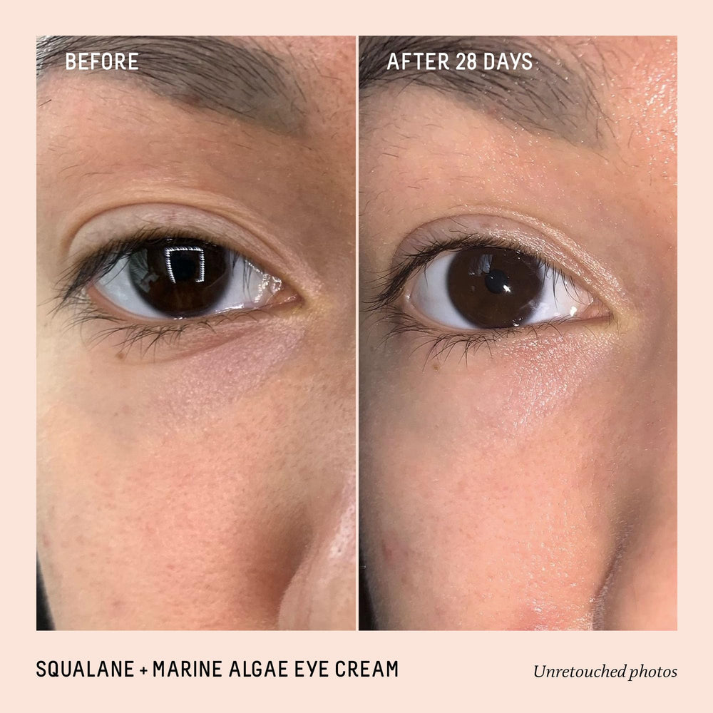 Aplicación suave de BIOSSANCE Squalane y Marine Algae Crema de Ojos para la mirada.