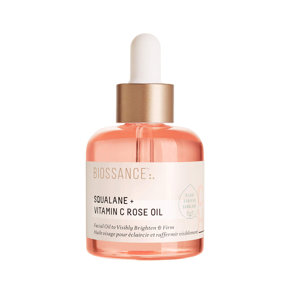BIOSSANCE Squalane + Vitamina C Rosa, botella con brillo inmediato para la piel