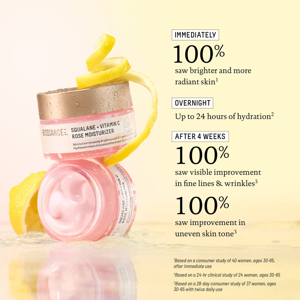 Cutis con resplandor gracias a BIOSSANCE Squalane + Vitamina C Rose.