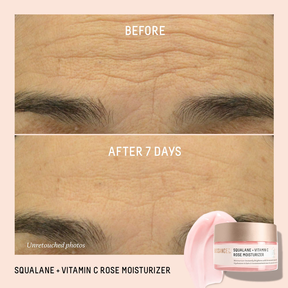 Aplicación diurna de BIOSSANCE Squalane + Vitamina C Rose para brillo natural.
