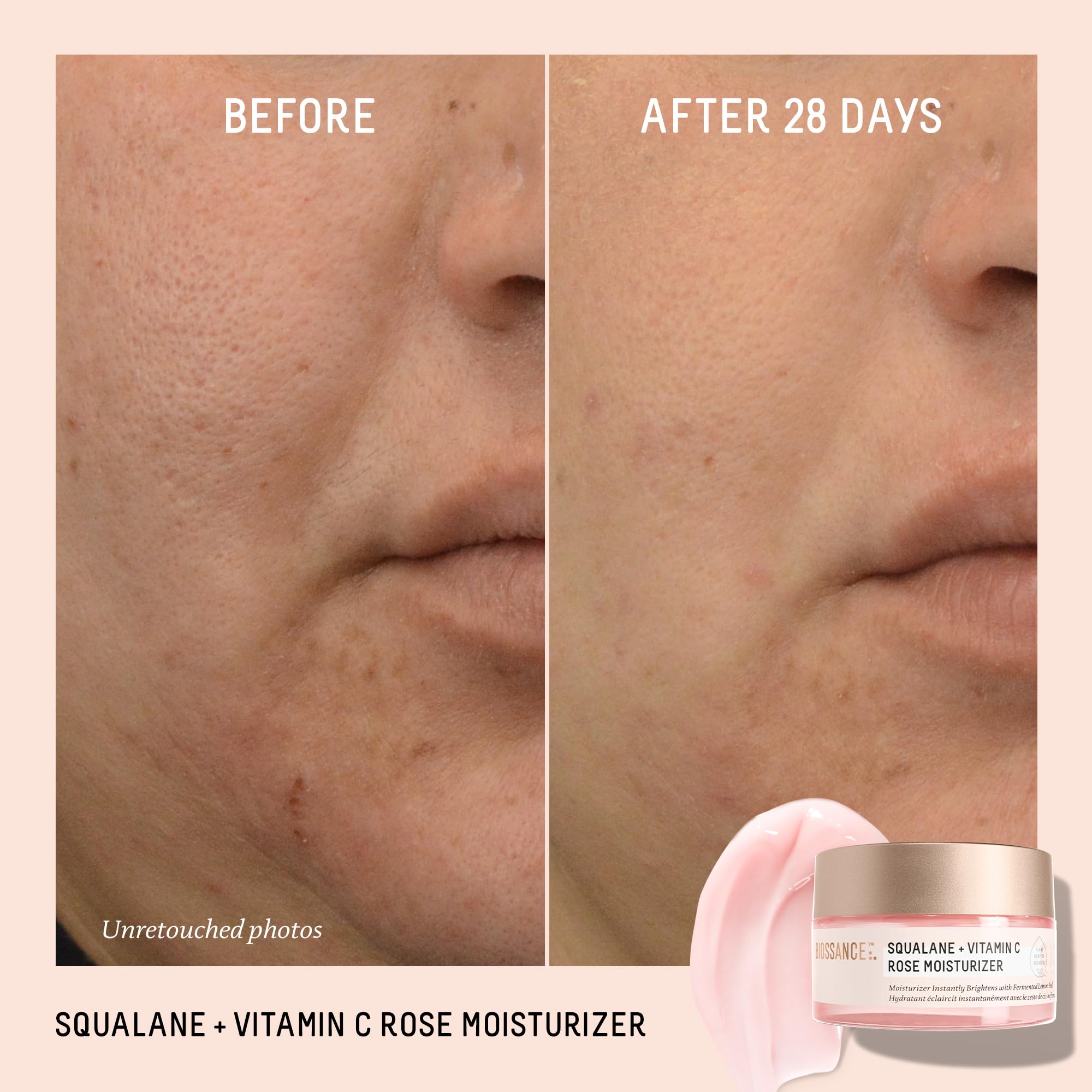 Aplicación nocturna de BIOSSANCE Squalane + Vitamina C Rose para cuidado profundo.