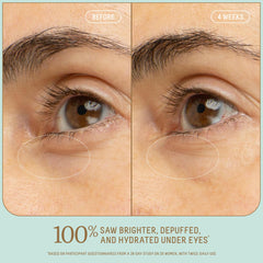 BIOSSANCE vitamina C ojos, brillo suave tras aplicación.