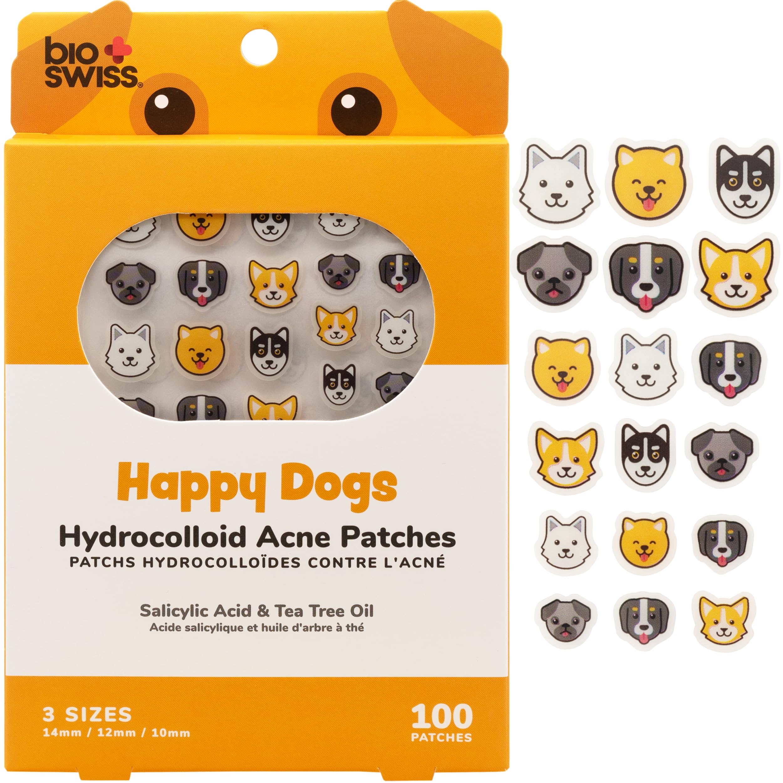 BioSwiss parche perro feliz para acné, estilo divertido que cubre imperfecciones.