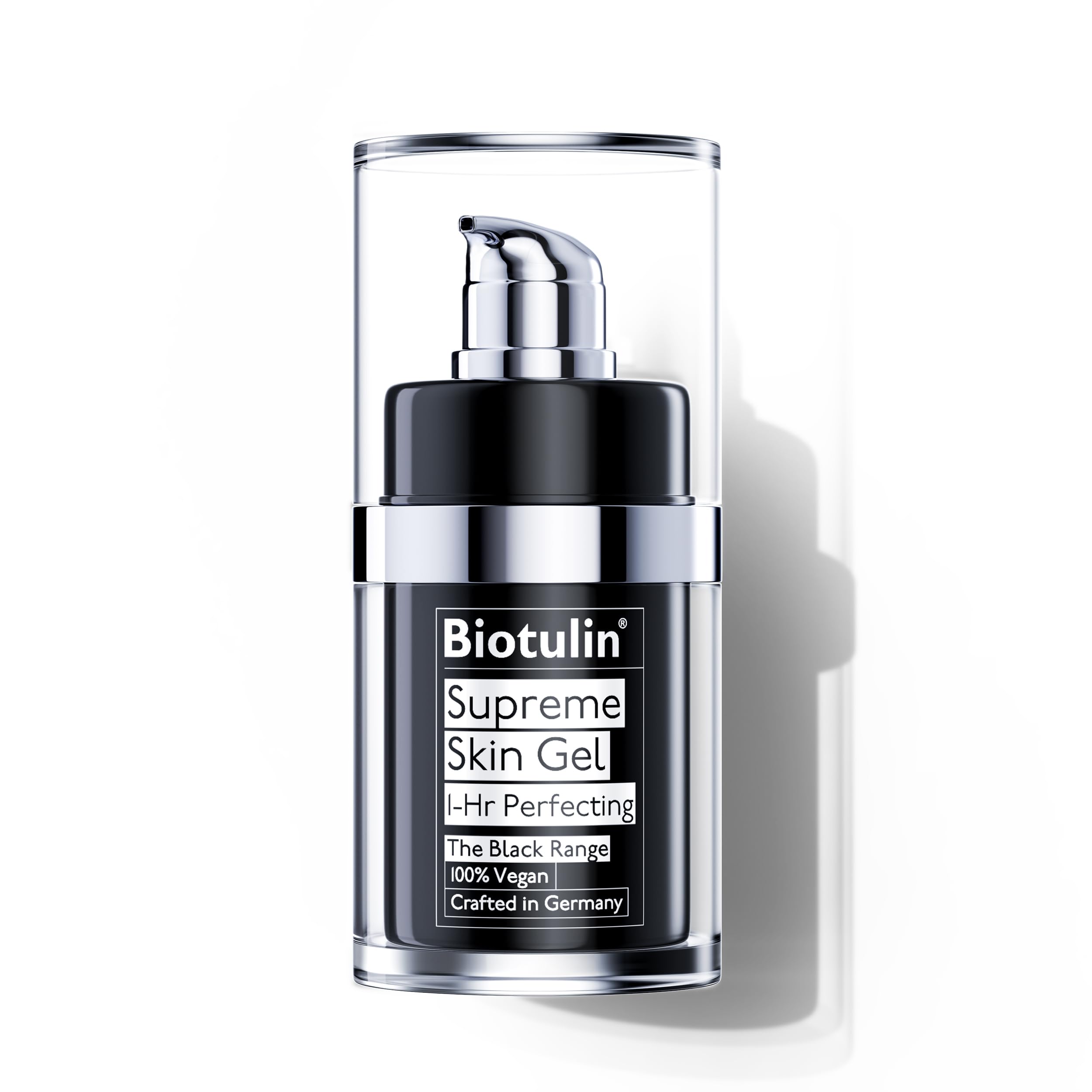 Biotulin Supreme Skin Gel, bouteille de 15 ml, texture légère et absorption rapide.