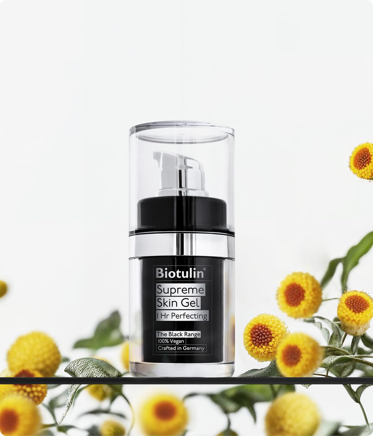 Biotulin Supreme Skin Gel, conditionnement et étiquette indiquant le format compact.