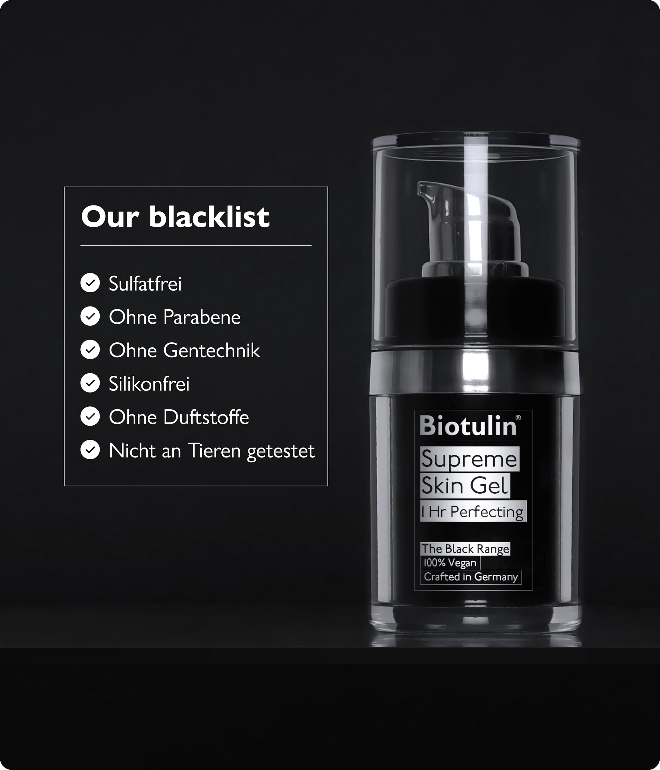 Biotulin Supreme Skin Gel, goutte déposée sur la peau, action rapide.