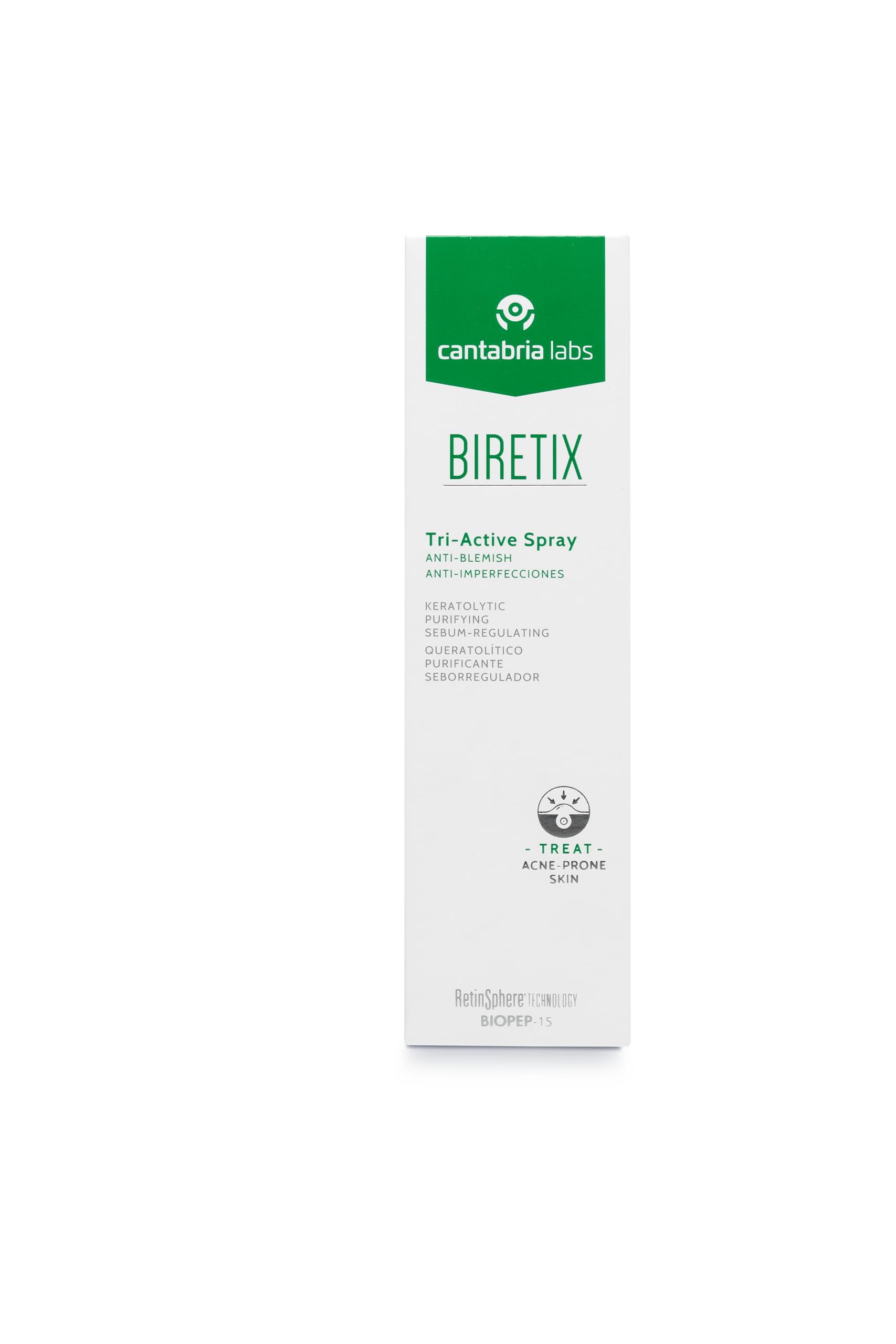Biretix Tri-Active Spray : application rapide pour une peau équilibrée au quotidien.