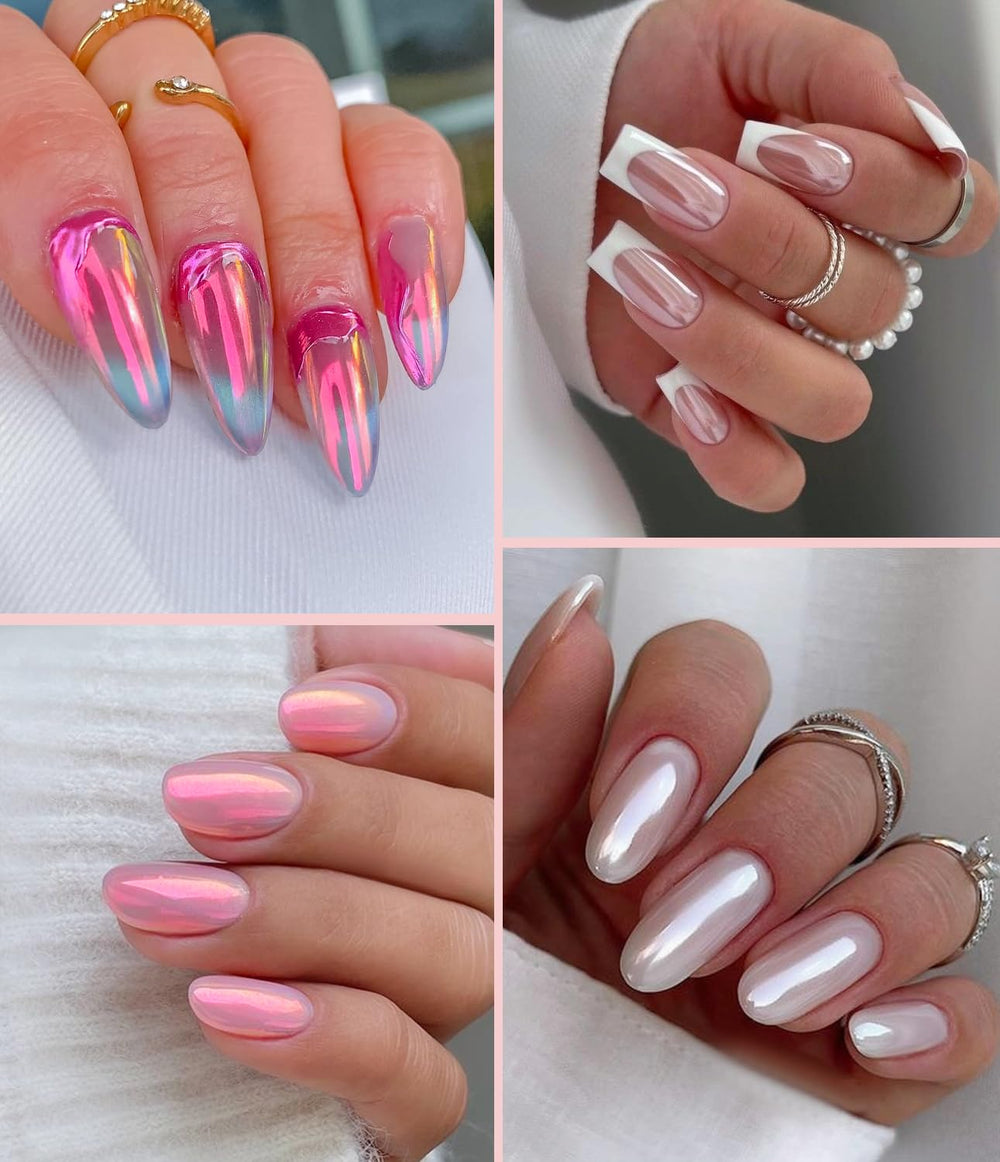 BISHENGYF polvo cromado rosa iridiscente para brillo suave en uñas