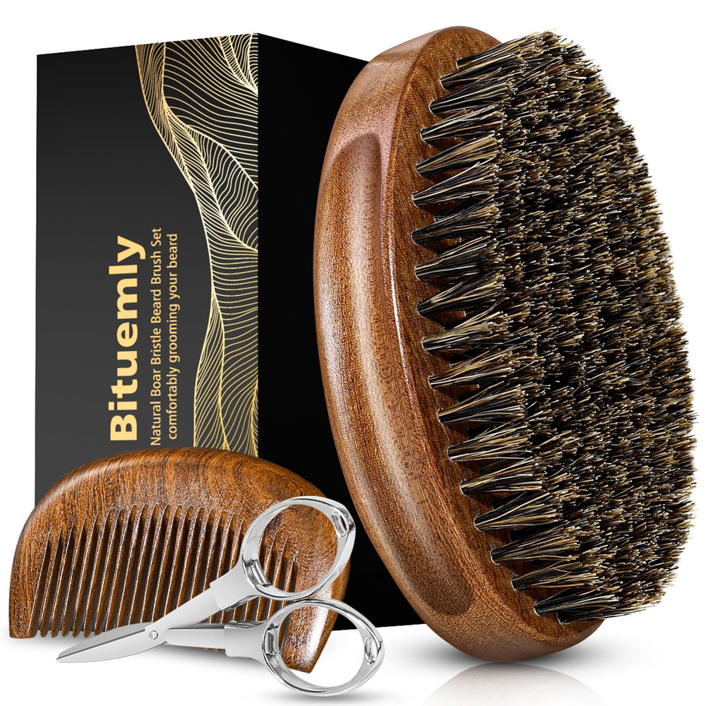 Bituemly cepillo-barba cerdas-jabalí naturales para desenredar y distribuir aceites.