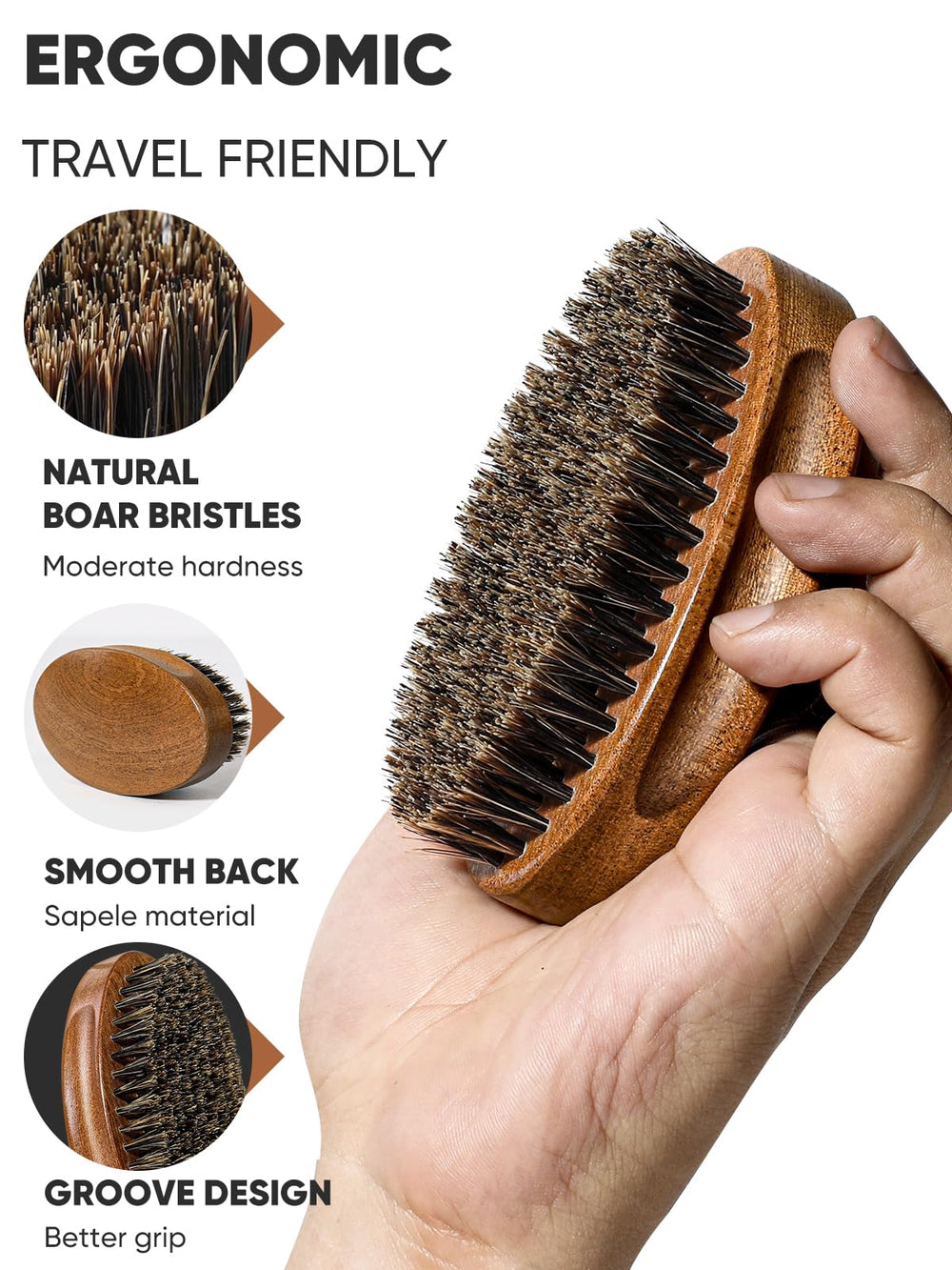 Bituemly cepillo-barba mango-madera ergonómico facilita el peinado diario.
