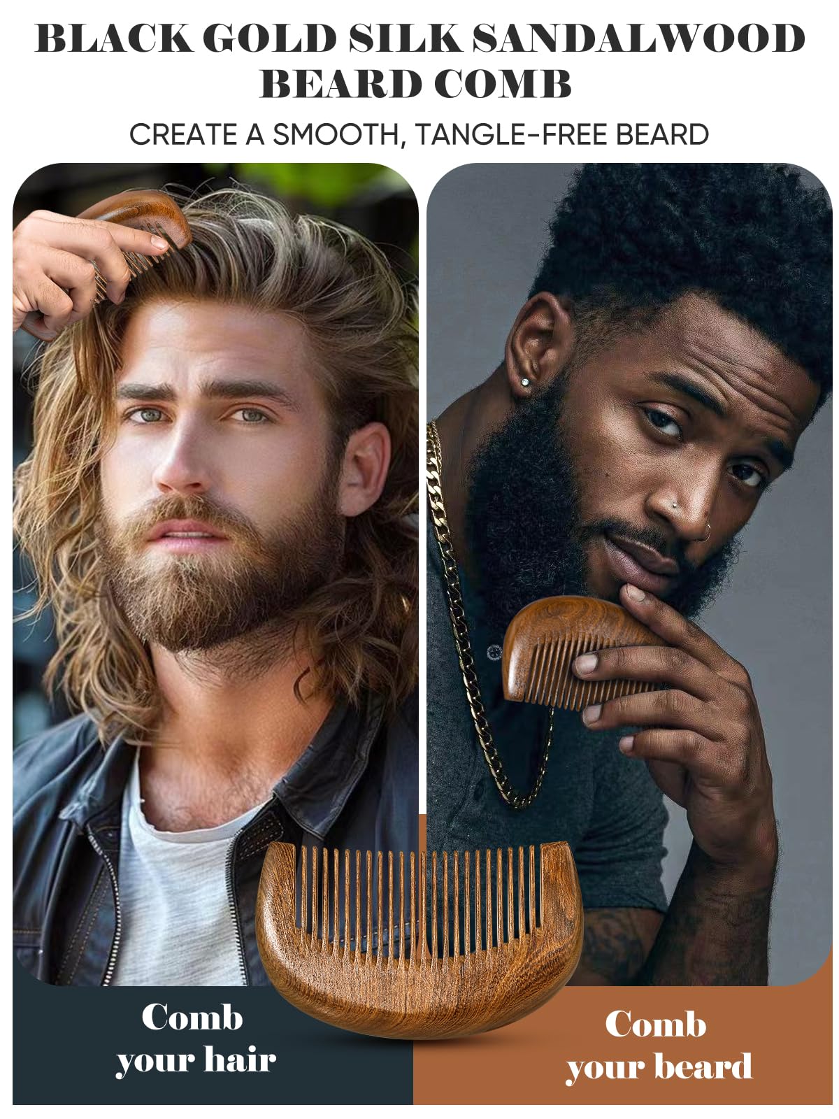 Bituemly peine-barba madera negro práctico para uso diario.