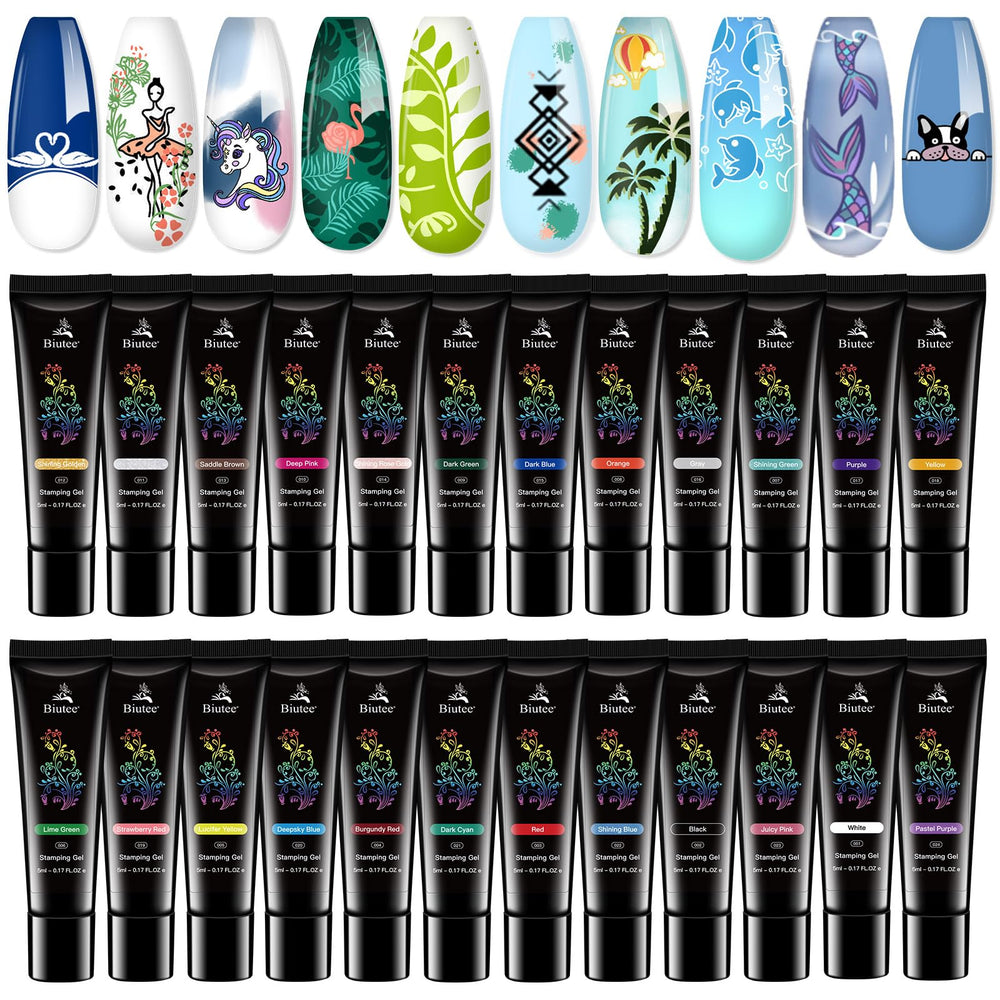 Biutee esmalte de stamping para uñas 24 colores, cobertura suave para diseños vibrantes.