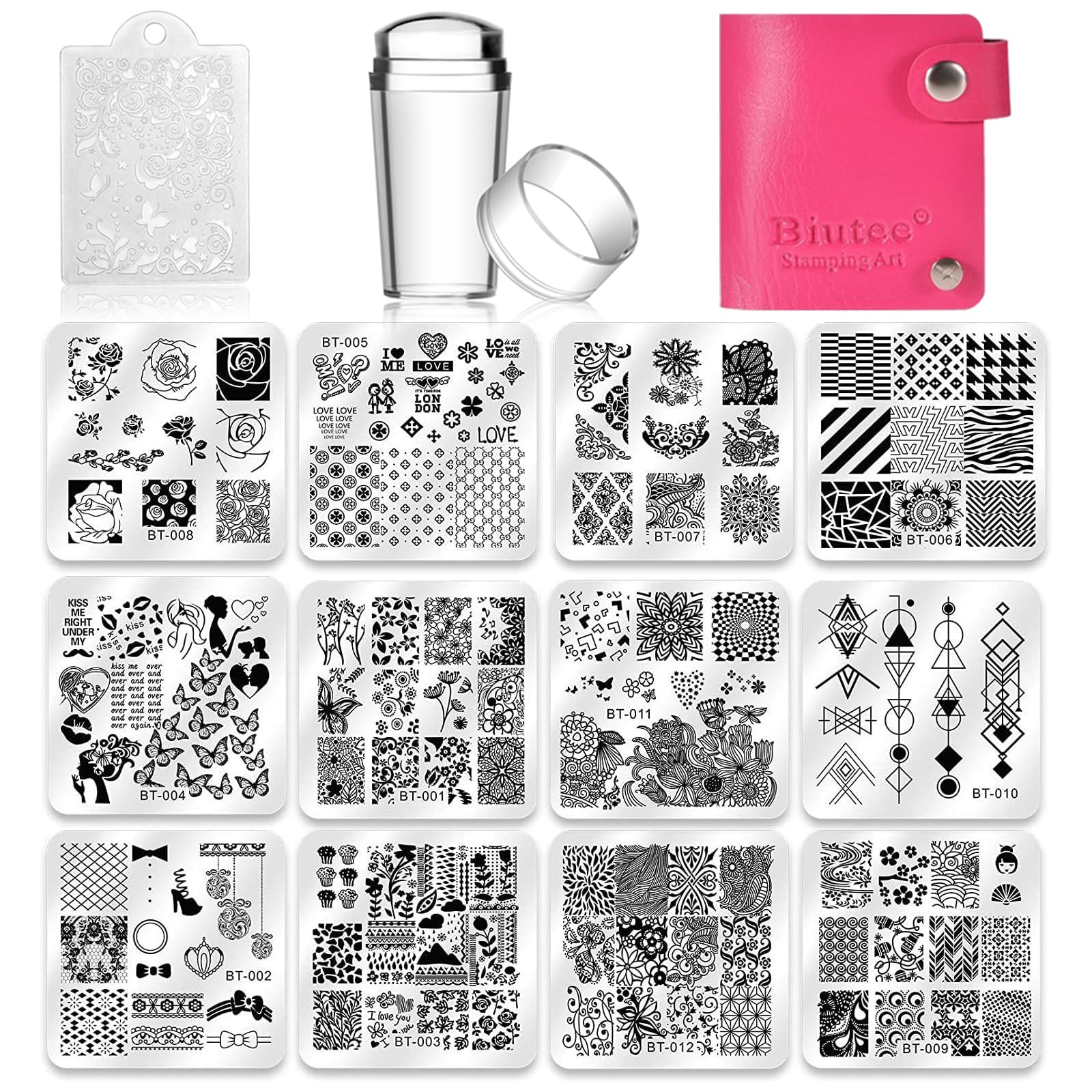Biutee placas de estampado para uñas 12 piezas, diseño variado para creatividad