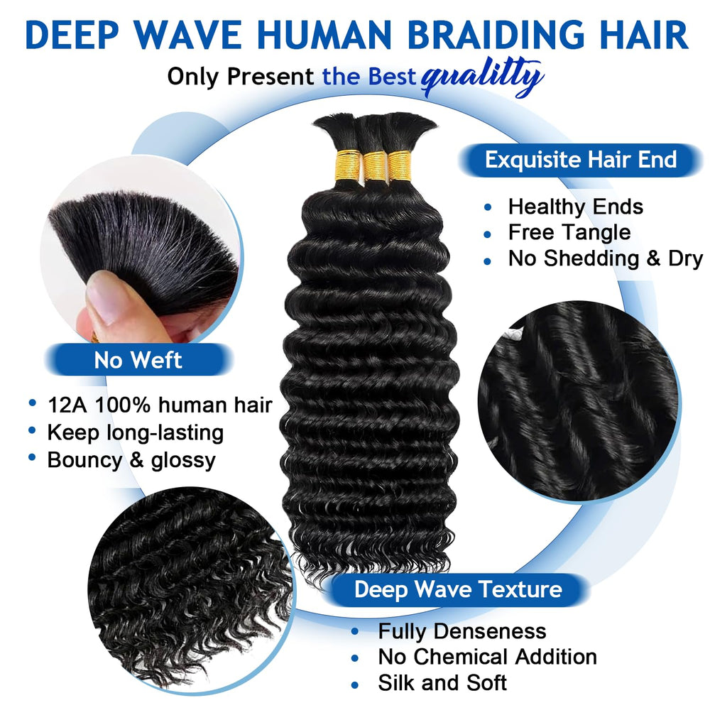 BizVUS onda profunda en cabello humano para trenzas versátiles.