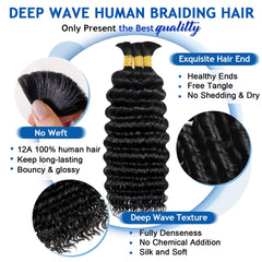 BizVUS onda profunda en cabello humano para trenzas versátiles.