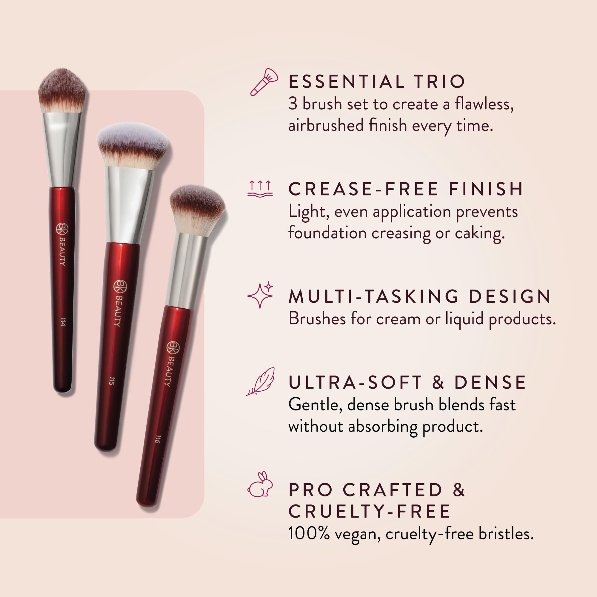 BK Beauty Core Complexion Trio: pinceau fond-teint petit-round pour sculpter et fondre le teint.