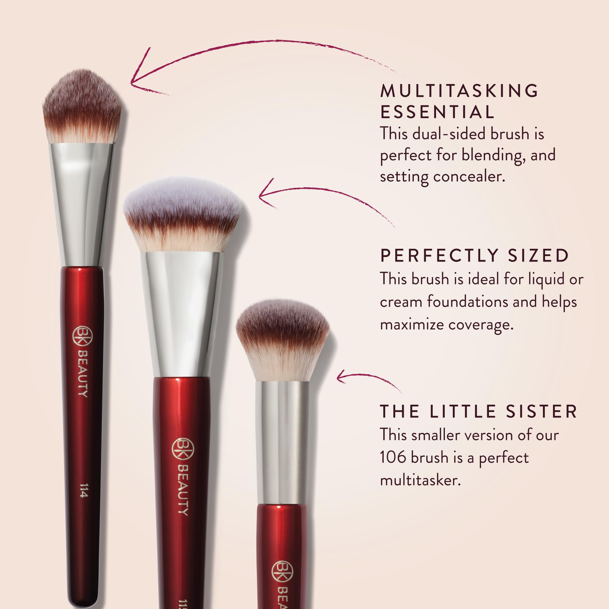 BK Beauty Core Complexion Trio: poils synthétiques ultra-doux pour peau sensible et maquillage doux.