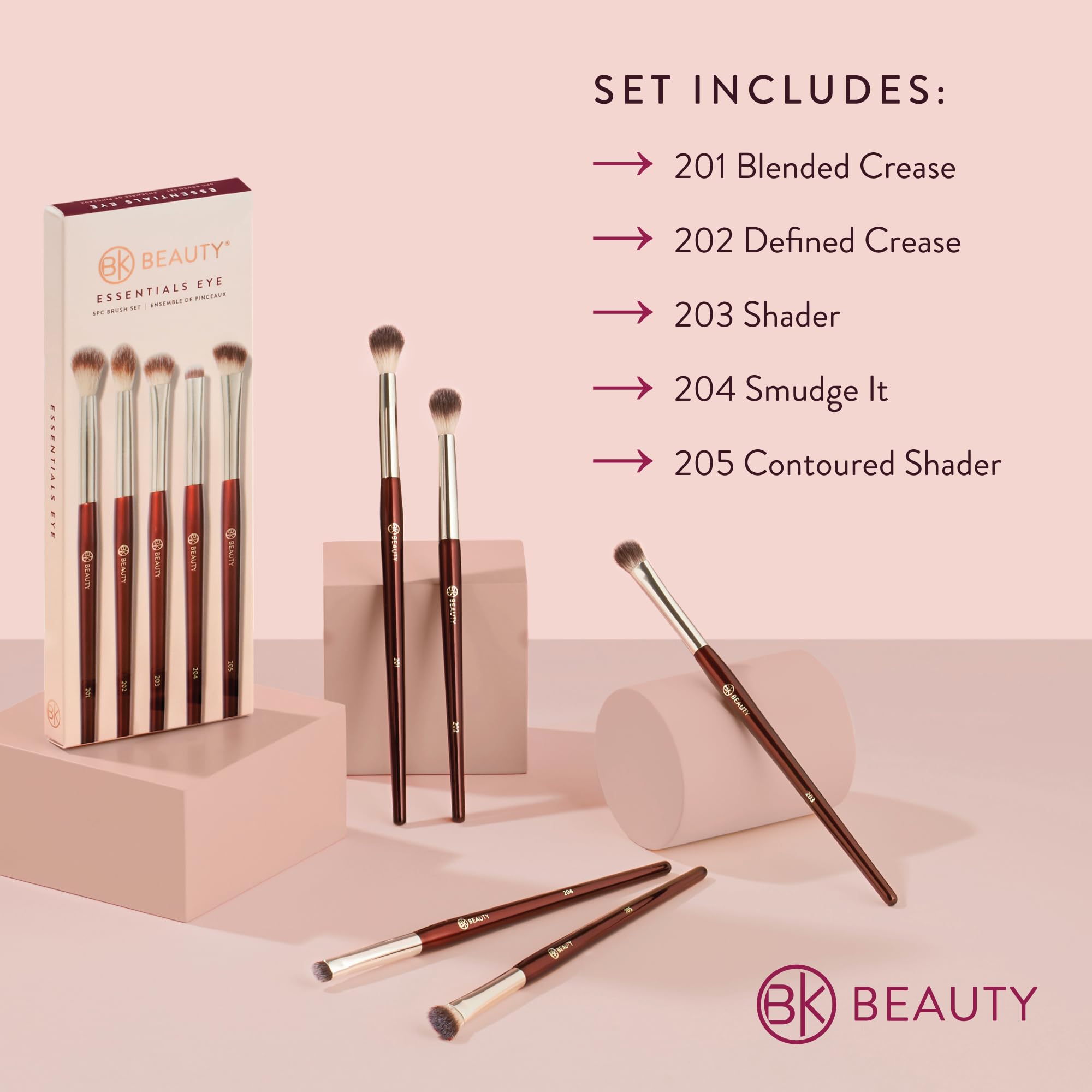 BK BEAUTY Essentials Brush Set 204, difuminado de línea de pestañas para acabado ahumado
