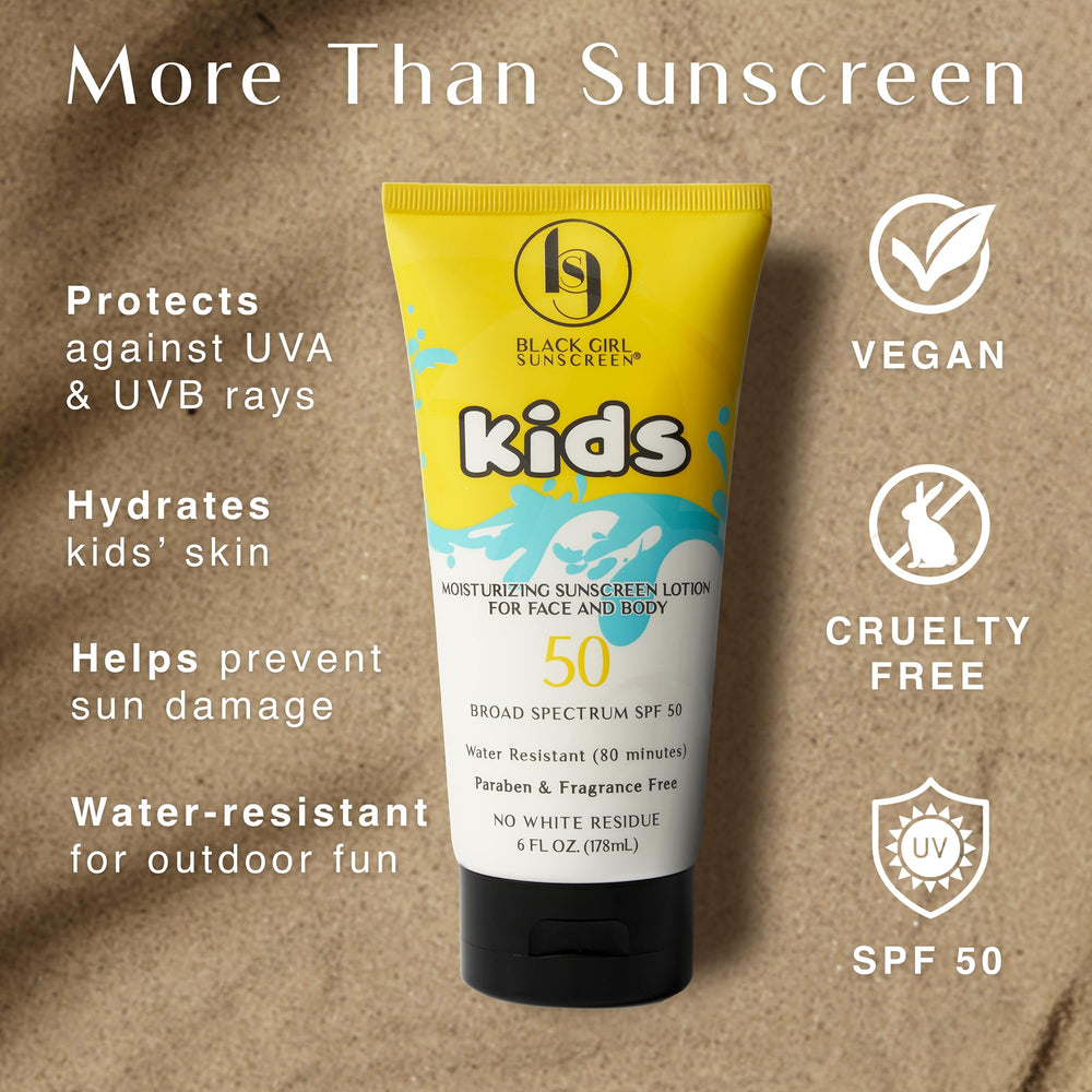 Black Girl Sunscreen Kids sin residuo blanco en piel morena.