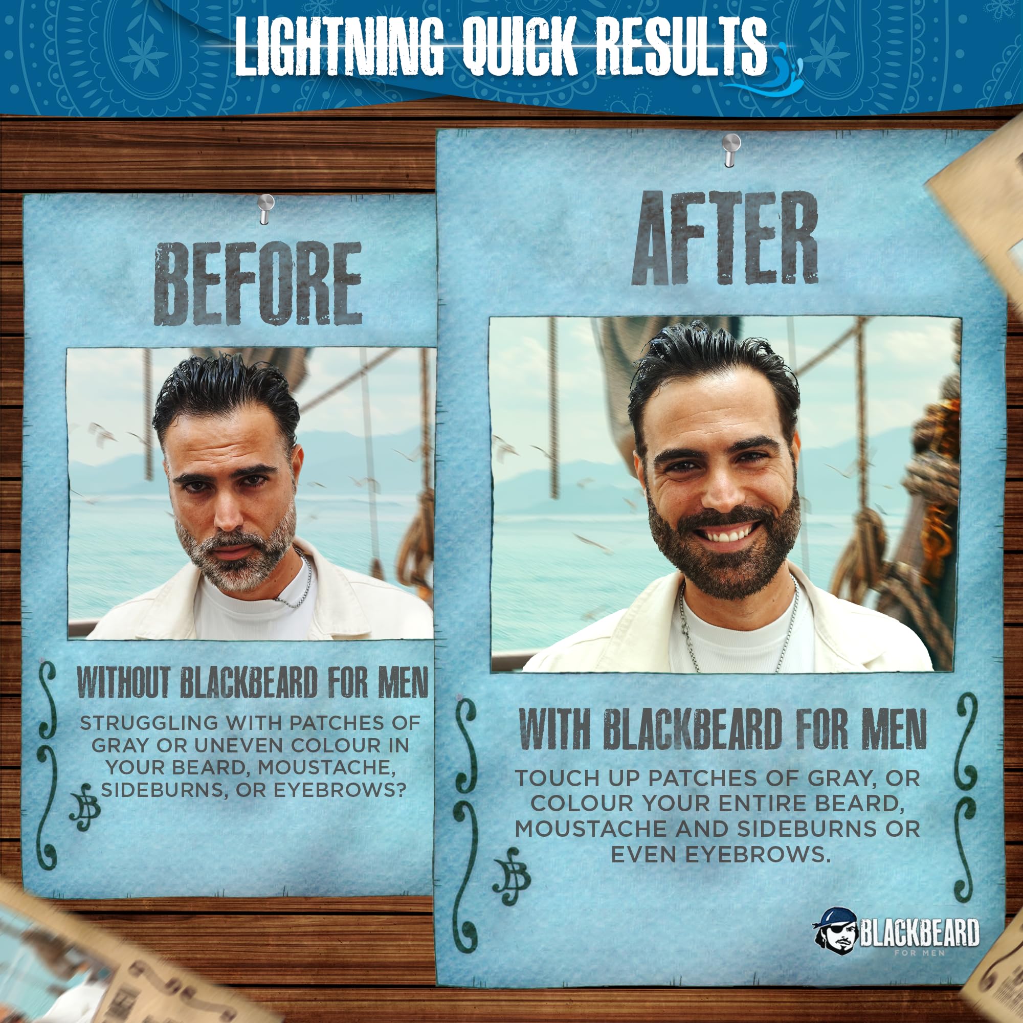 Blackbeard para hombres: cejas coloreadas con tinte temporal.