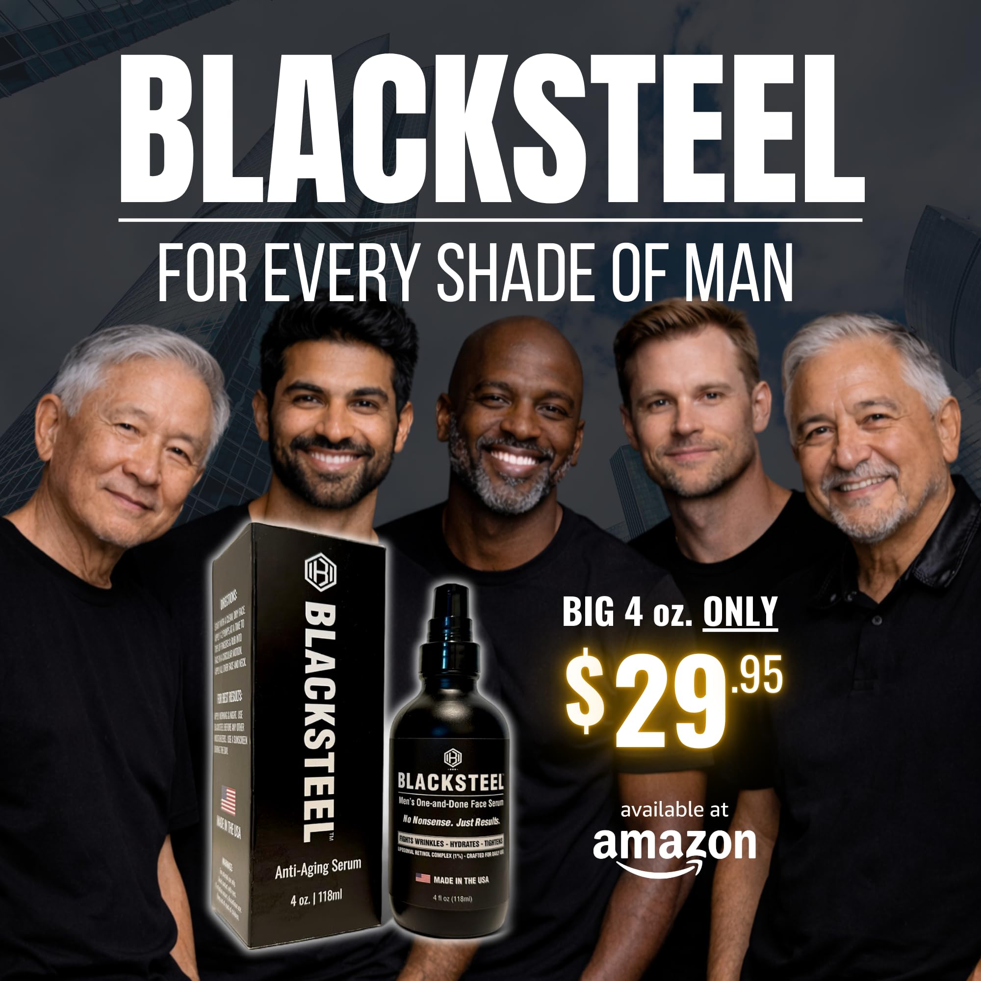 Sérum BLACKSTEEL — application matinale rapide et pratique.