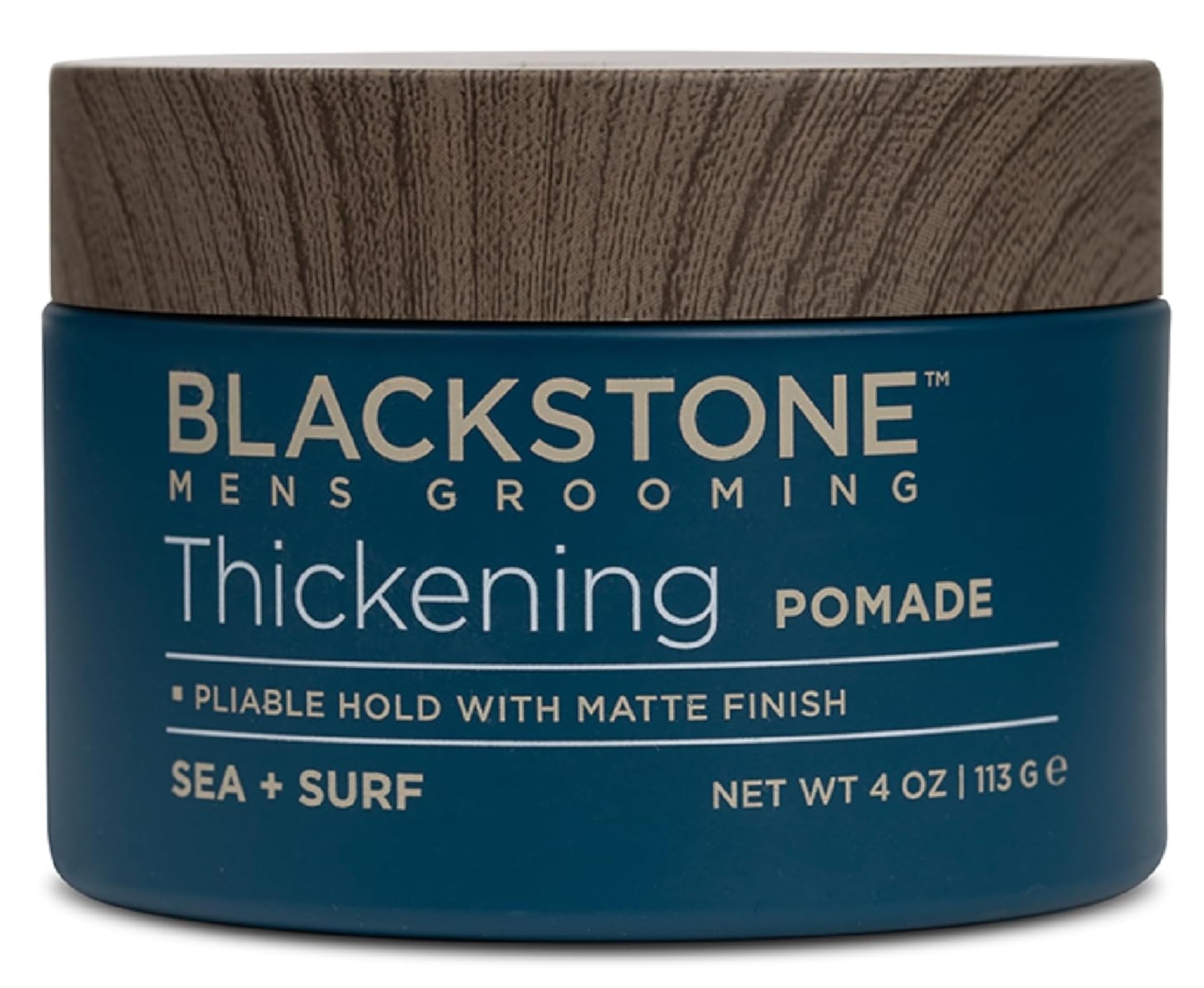 Blackstone matte finish hair pomade delivers natural texture.