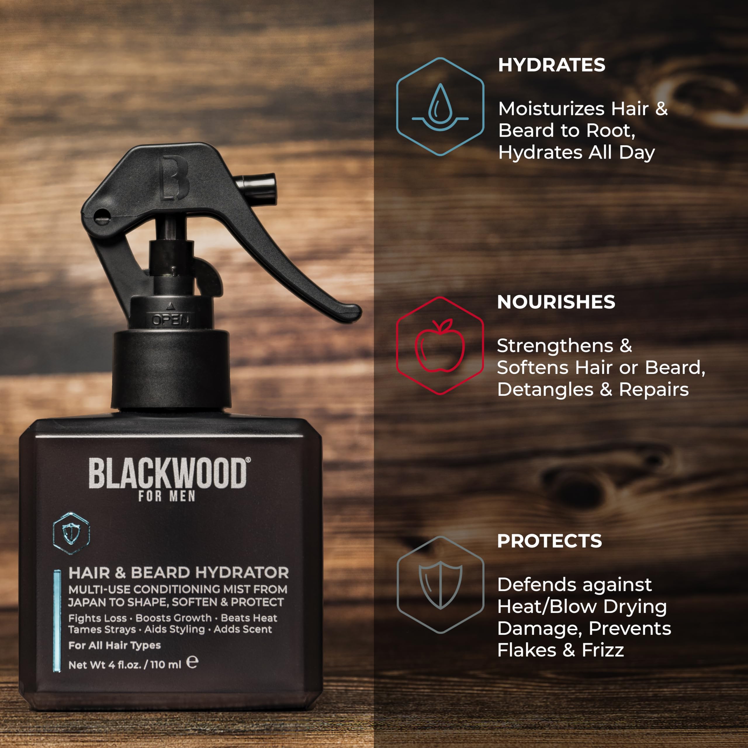 Blackwood For Men Hydratante para Cabello y Barba, extracto de arroz, brillo natural.