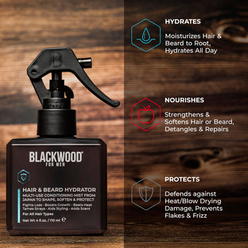 Blackwood For Men Hydratante para Cabello y Barba, extracto de arroz, brillo natural.