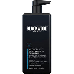 Blackwood For Men Hydroblast Shampoo, botella-derramando: limpieza suave para cuero cabelludo sensible.