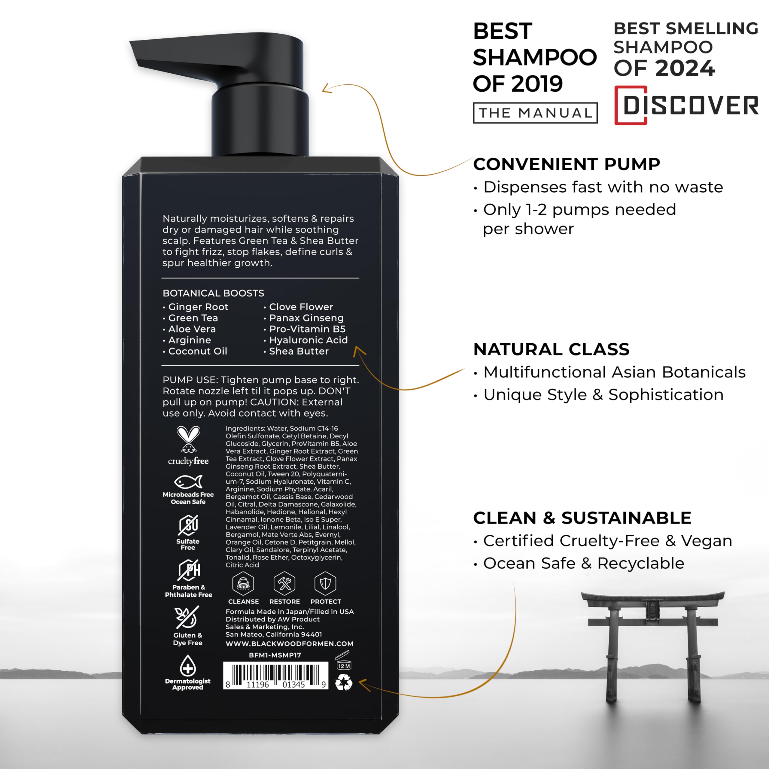 Blackwood For Men Hydroblast Shampoo, primer-plano: muestra fórmula nutritiva para cabellos rizados.