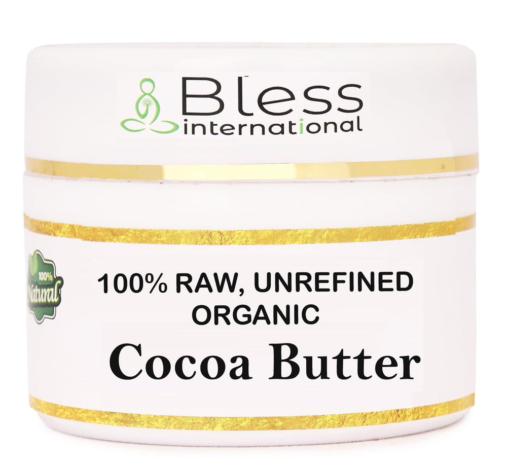 Bless International manteca de cacao orgánica, envase 8oz: derrame suave para piel hidratada