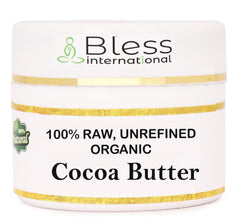 Bless International manteca de cacao orgánica, envase 8oz: derrame suave para piel hidratada
