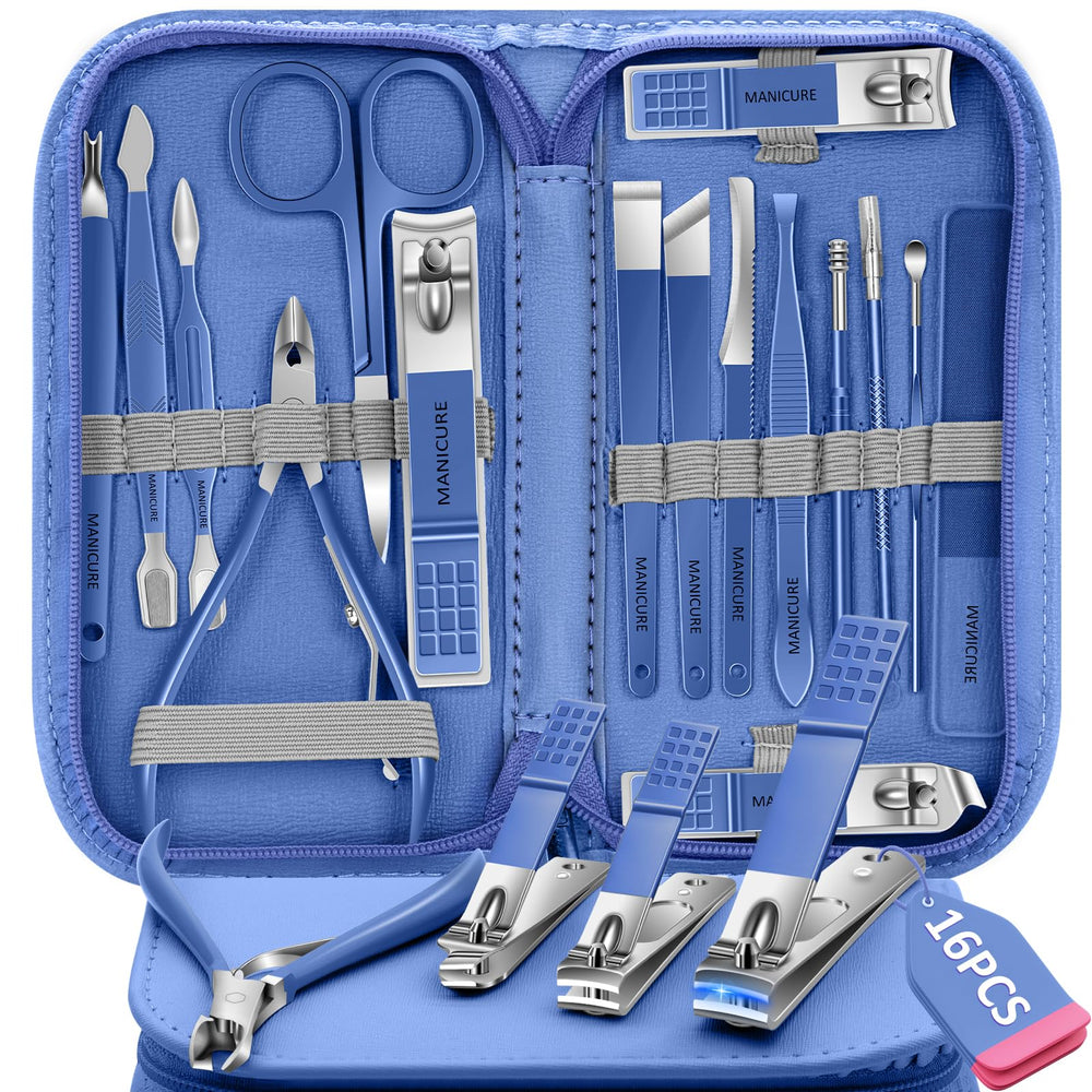 Conjunto de manicura BLESWIN de 16 piezas, fácil de organizar.