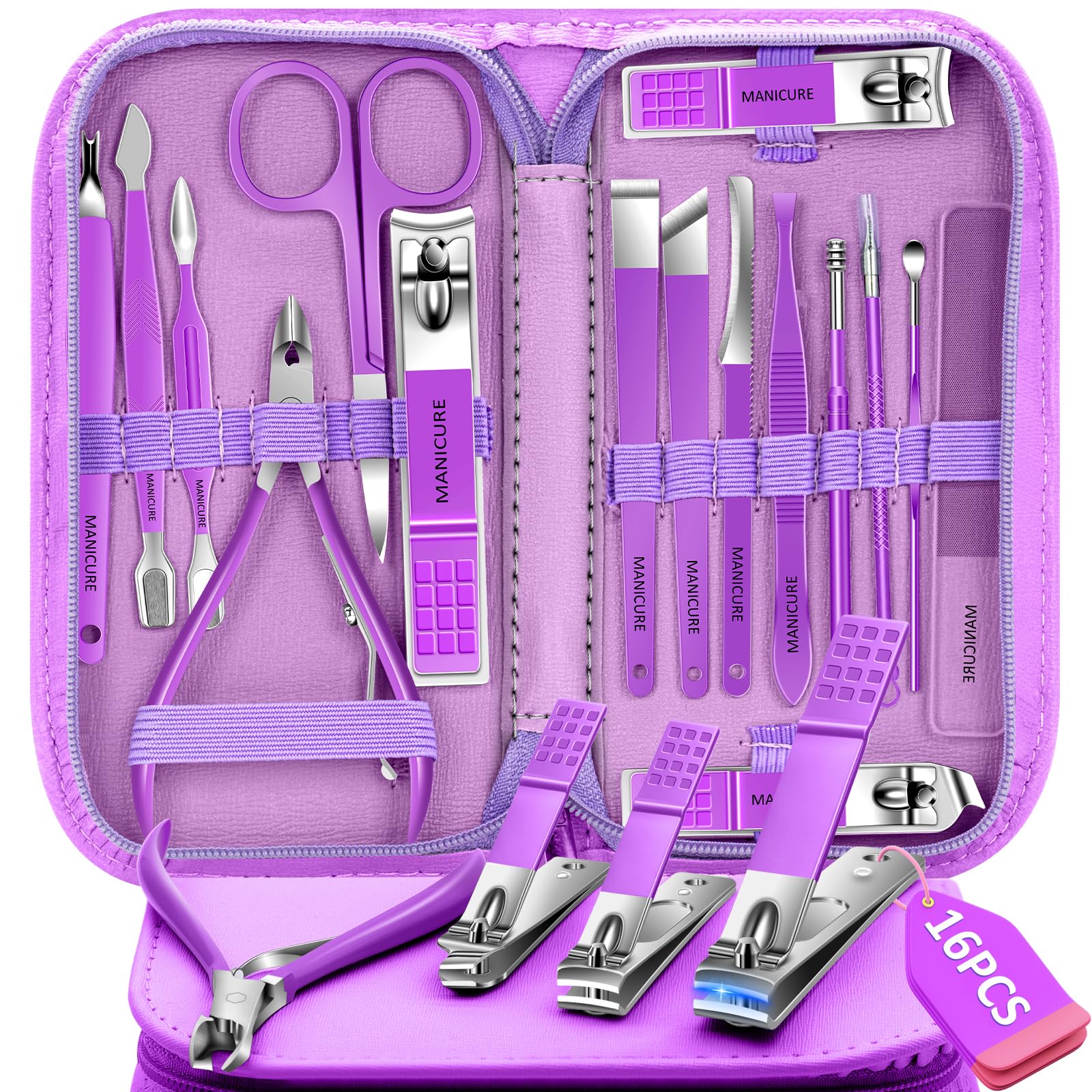 Set BLESWIN 16 piezas para manicura en casa, herramientas precisas.