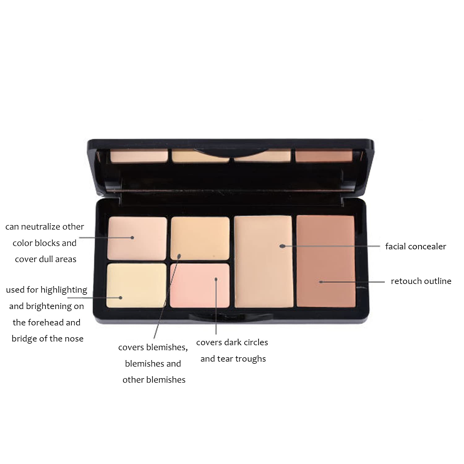 BliBling Paleta Correctora 6 en 1, aplicador doble para retoques rápidos.