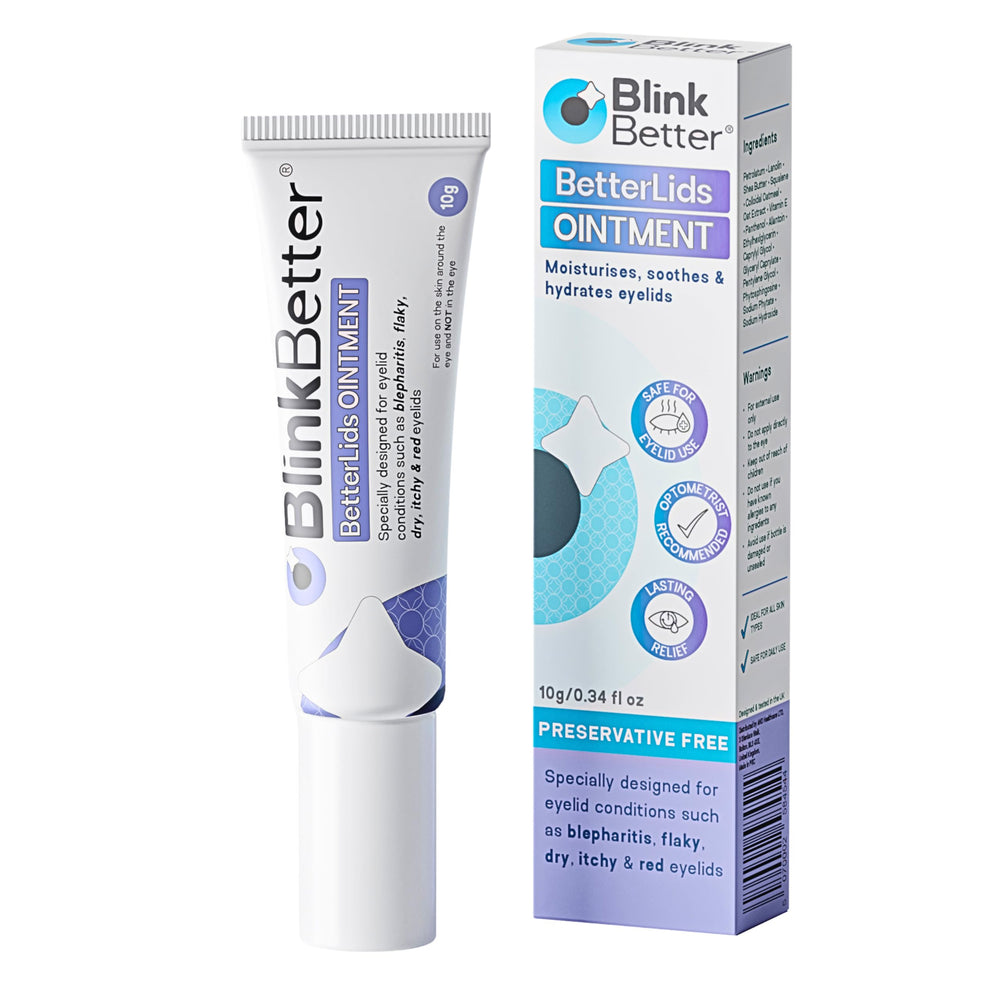 BlinkBetter BetterLids pomada para párpados, hidratación suave y alivio de la piel sensible.
