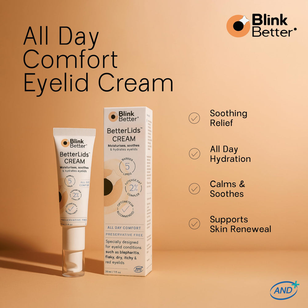 BlinkBetter crema para parpados, textura ligera para uso diario.