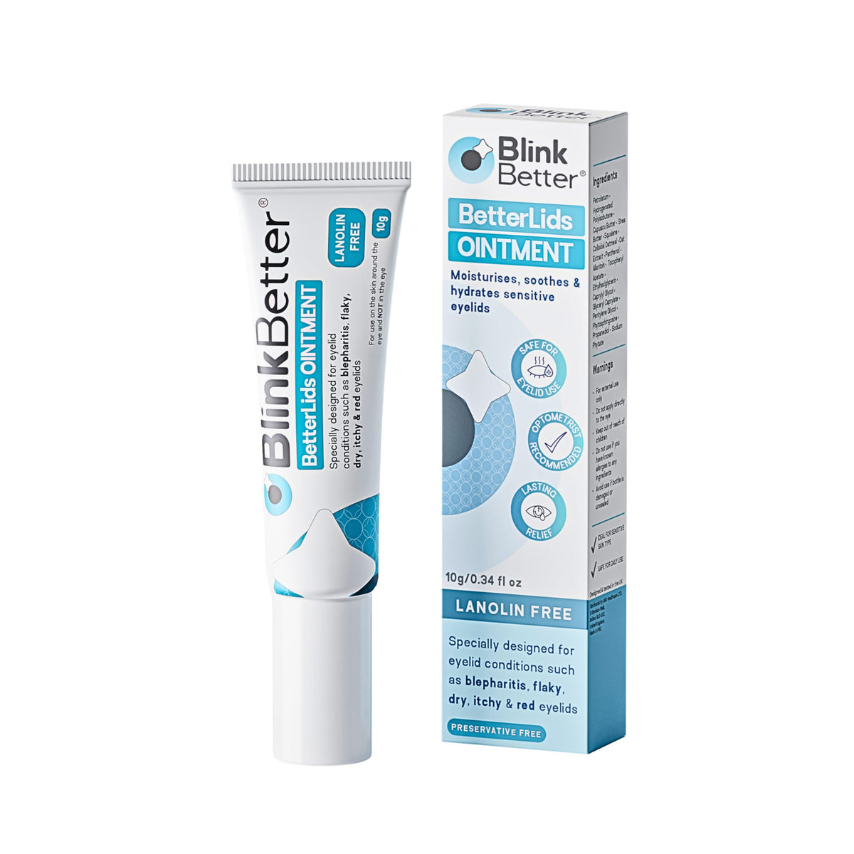 BlinkBetter ungüento para párpados sin lanolina, tubo para uso diario y suave