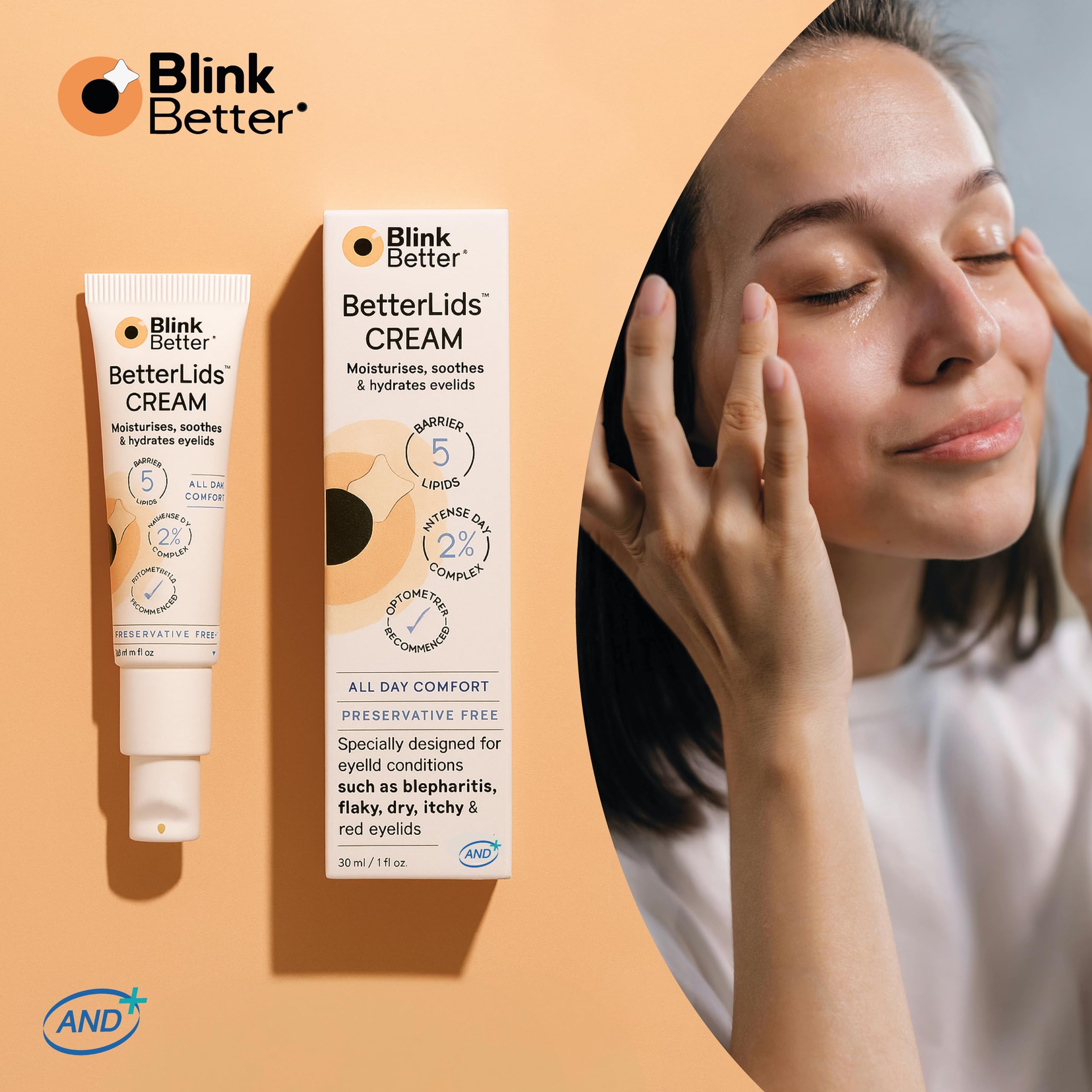BlinkBetter uso conjunto con ungüento nocturno para mayor alivio.