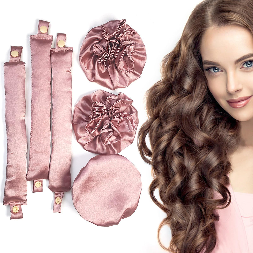 BLINKEEN rulos satin sin calor set rosa, suaves y cómodos para dormir