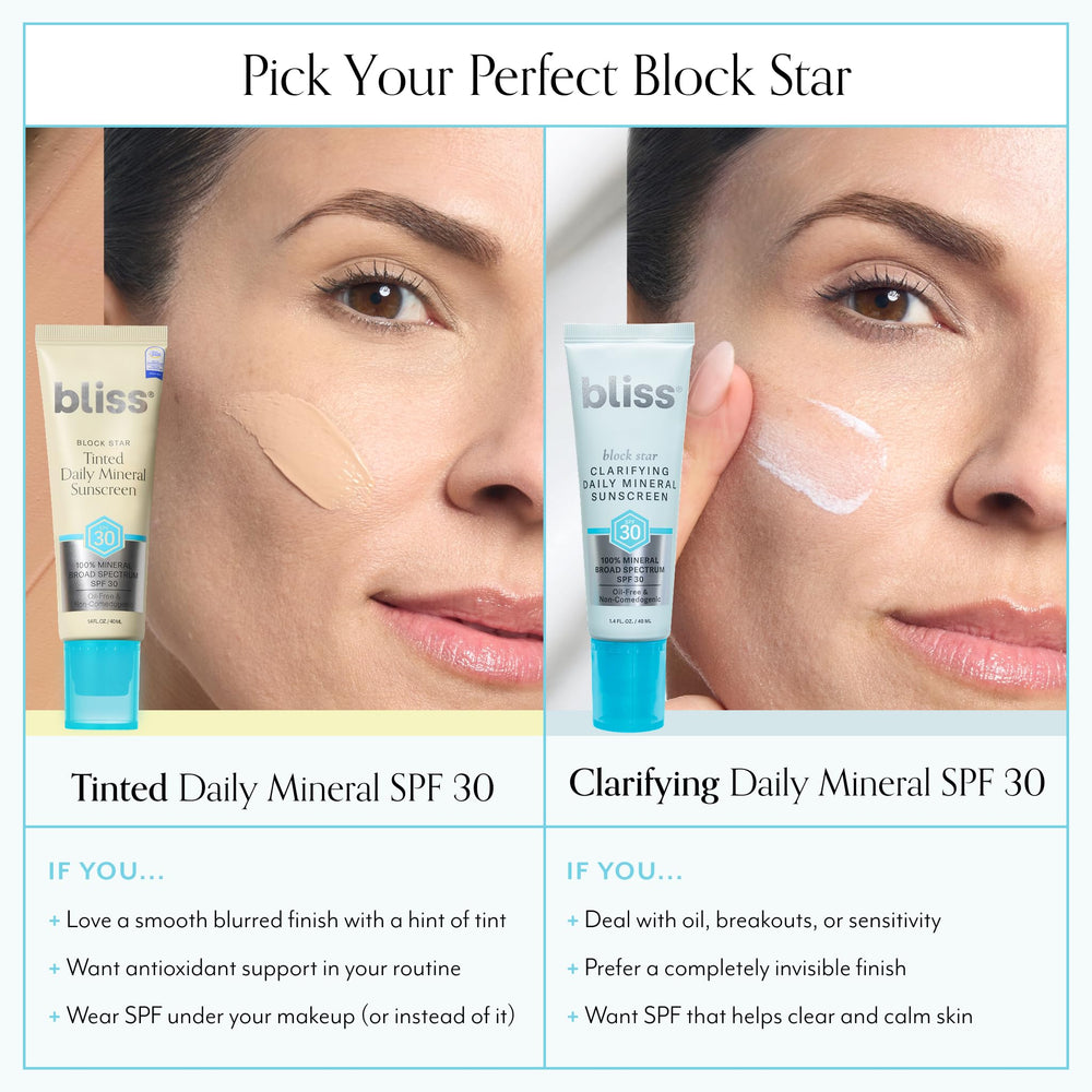 Bliss Block Star SPF 30, opción para reaplicar al aire libre cada 2 horas