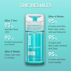 Bliss Clear Genius serum swirl highlights 2-in-1 action for toning and clarifying