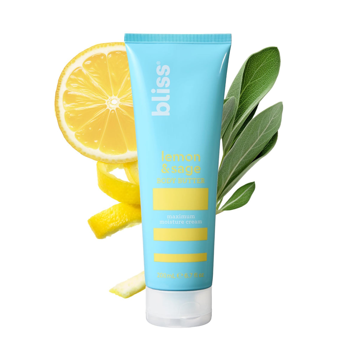 Bliss crema corporal Limón y Salvia, envase práctico para uso diario y piel suave.