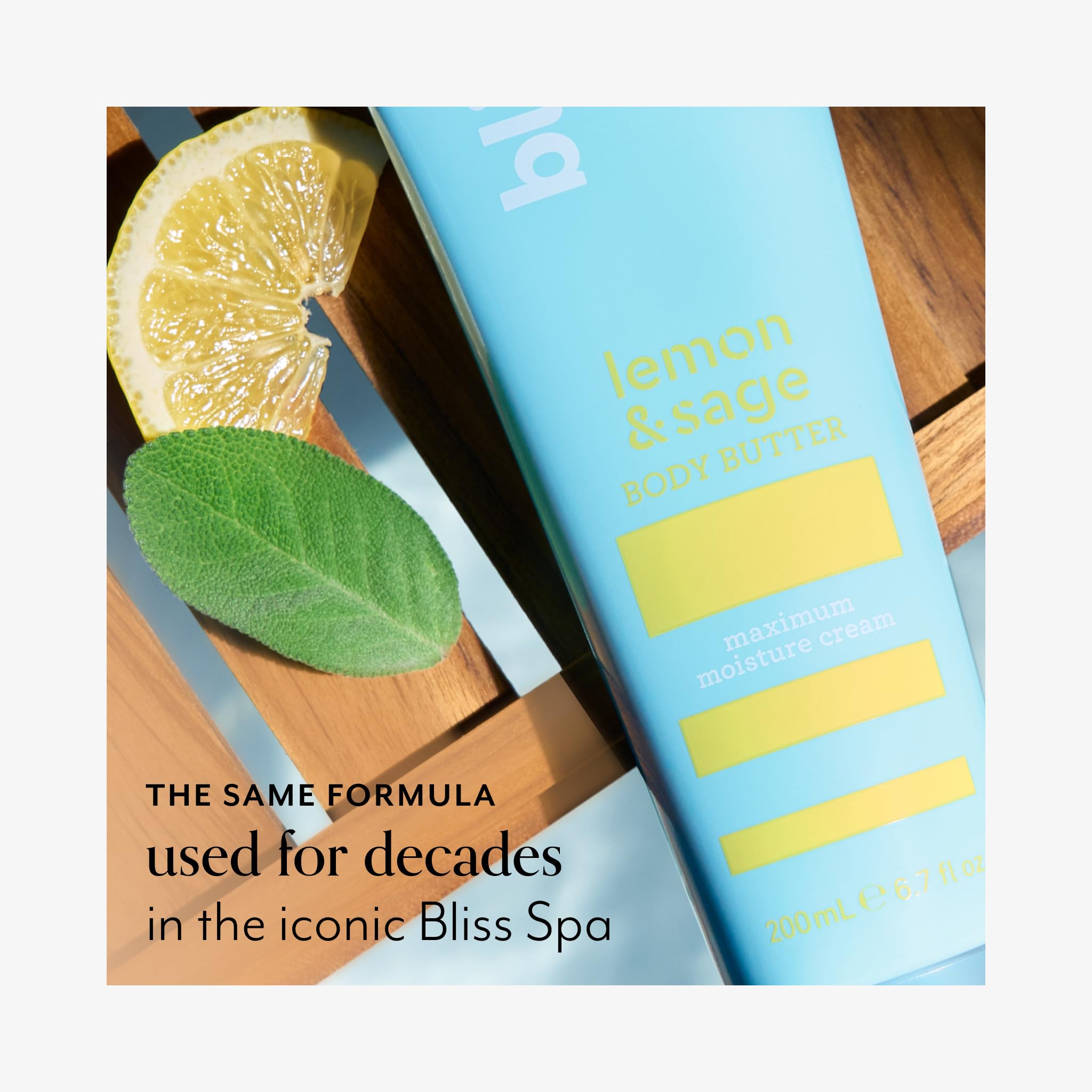 Ingredientes clave de Bliss Limón y Salvia para nutrir piel áspera.