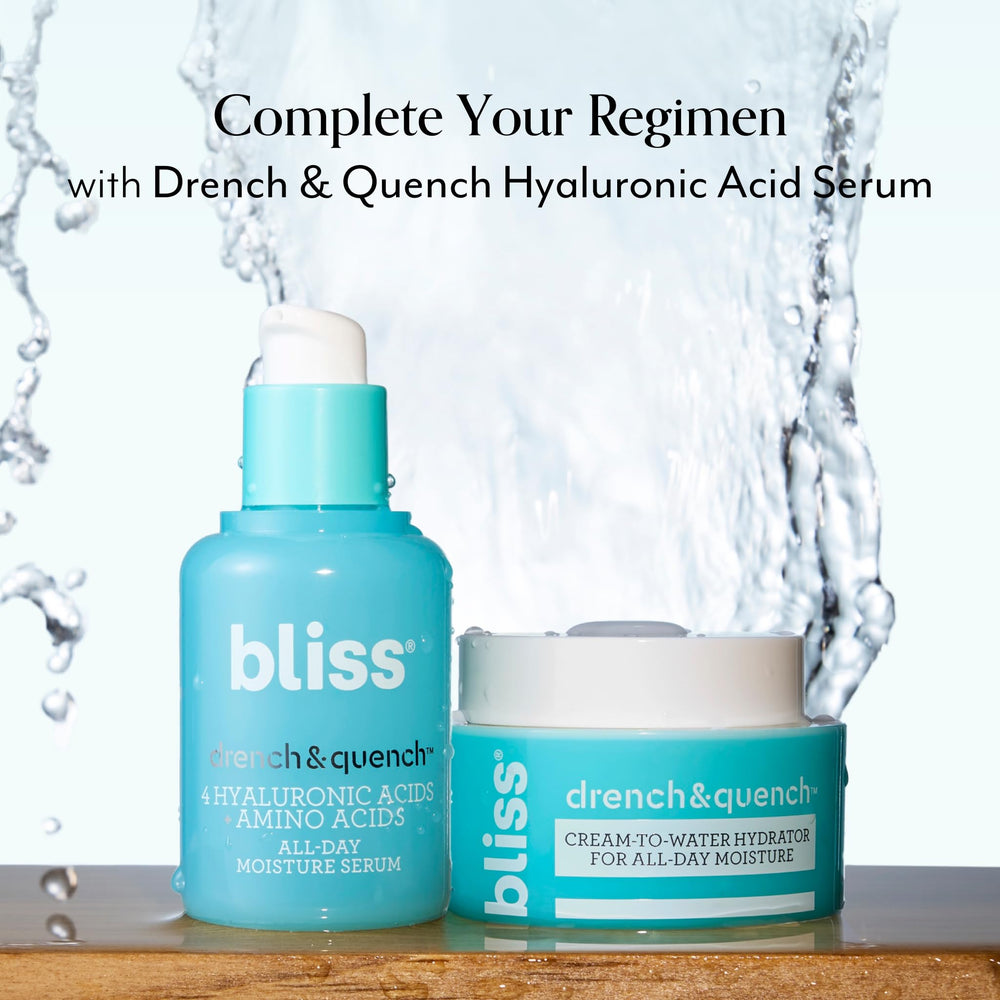 Bliss Drench & Quench lightweight-hydration swatch on skin for quick absorption.