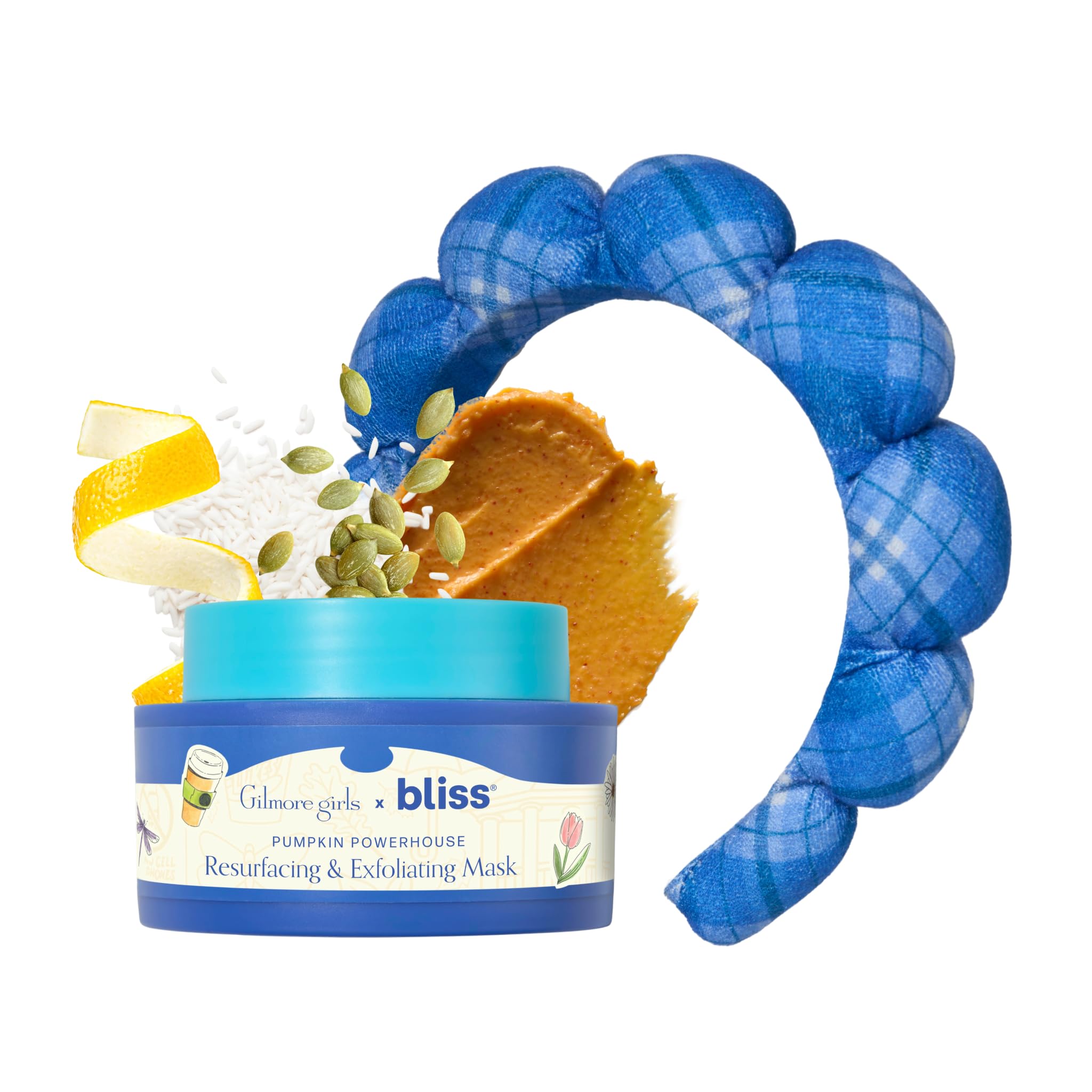 Bliss Gilmore Girls mascarilla calabaza textura cremosa para piel suave y radiante.
