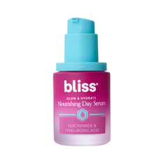 Bliss Glow & Hydrate Serum envase, textura ligera para hidratación diaria.